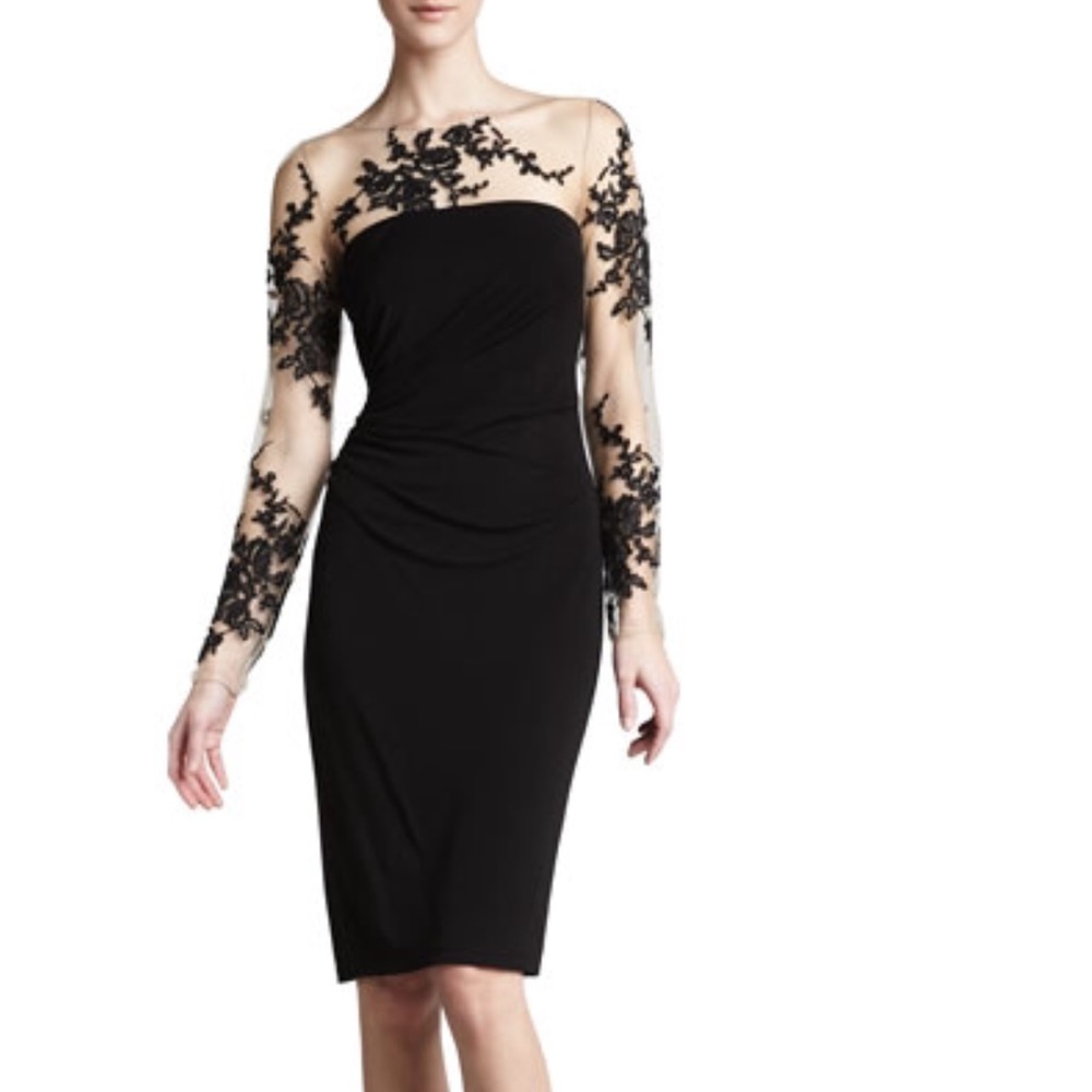 David Meister Long-sleeve Embroidered Jersey Dress